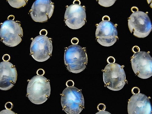 Bezel Setting, Oval, Rainbow Moonstone Gemstone Beads