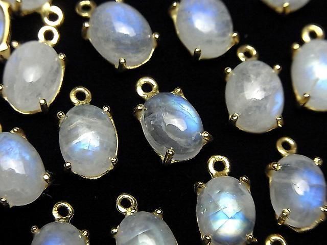 [Video] High Quality Rainbow Moonstone AAA- Bezel Setting Oval 9x7mm 18KGP 1pc