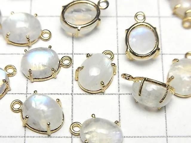 [Video] High Quality Rainbow Moonstone AAA- Bezel Setting Oval 9x7mm 18KGP 1pc