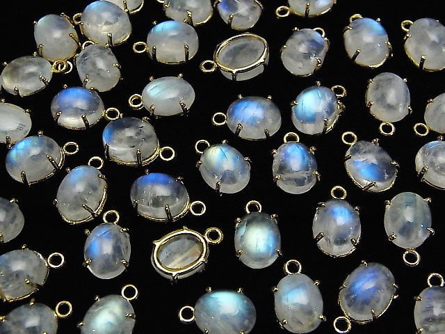 [Video] High Quality Rainbow Moonstone AAA- Bezel Setting Oval 9x7mm 18KGP 2pcs