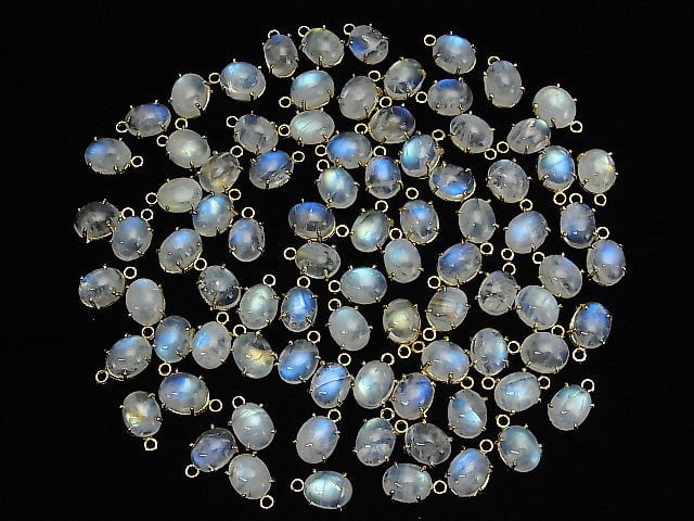 [Video] High Quality Rainbow Moonstone AAA- Bezel Setting Oval 9x7mm 18KGP 2pcs