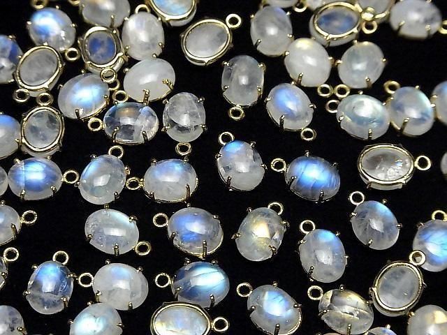 [Video] High Quality Rainbow Moonstone AAA- Bezel Setting Oval 9x7mm 18KGP 1pc