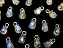 [Video]High Quality Rainbow Moonstone AA++ Bezel Setting Pear shape 6x4mm 18KGP 2pcs