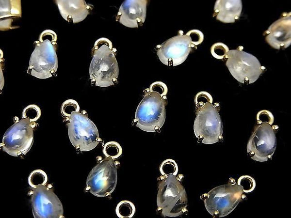 [Video]High Quality Rainbow Moonstone AA++ Bezel Setting Pear shape 6x4mm 18KGP 2pcs