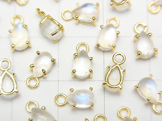 [Video] High Quality Rainbow Moonstone AAA- Bezel Setting Pear shape 6x4mm 18KGP 2pcs