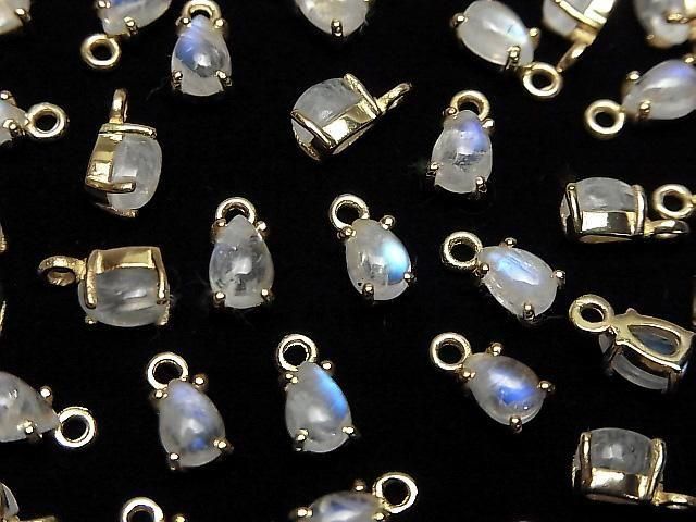[Video]High Quality Rainbow Moonstone AA++ Bezel Setting Pear shape 6x4mm 18KGP 2pcs