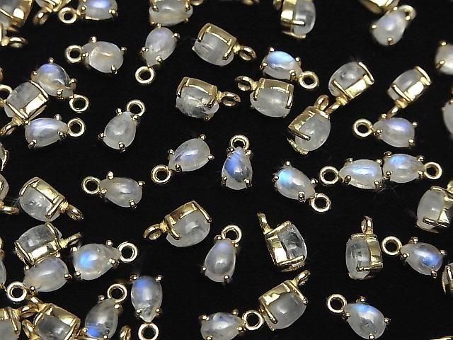 [Video]High Quality Rainbow Moonstone AA++ Bezel Setting Pear shape 6x4mm 18KGP 2pcs
