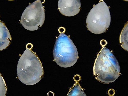 Bezel Setting, Pear Shape, Rainbow Moonstone Gemstone Beads