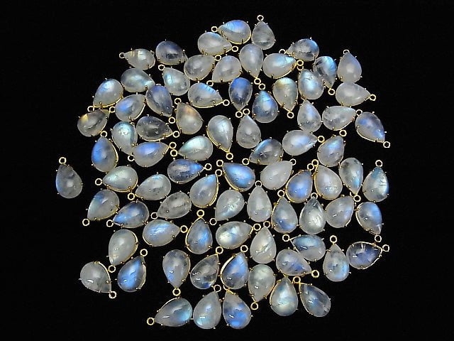 [Video] High Quality Rainbow Moonstone AAA- Bezel Setting Pear shape 13x9mm 18KGP 1pc