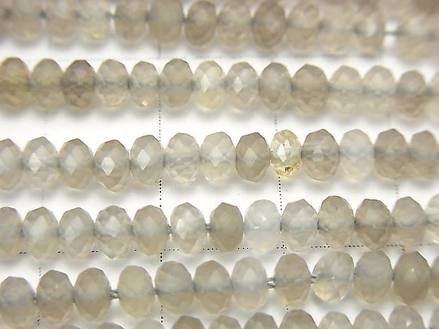 [Video] High Quality! Gray Onyx AAA Faceted Button Roundel 4x4x3mm 1strand beads (aprx.15inch/38cm)