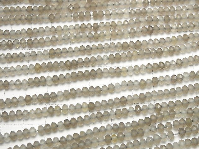 [Video] High Quality! Gray Onyx AAA Faceted Button Rondelle 4x4x3mm 1strand beads (aprx.15inch/38cm)