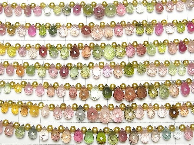 [Video]High Quality Multicolor Tourmaline AAA Drop Faceted Briolette half or 1strand beads (aprx.6inch/15cm)