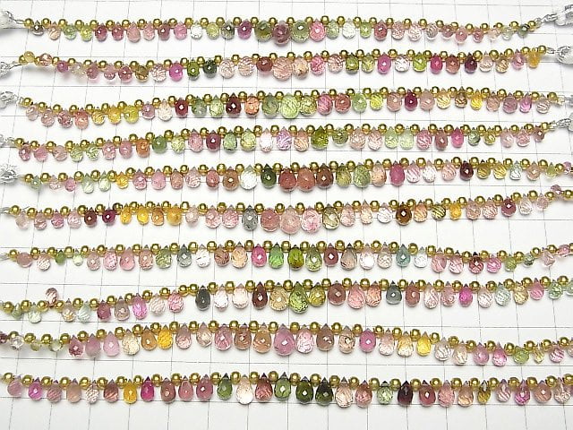 [Video]High Quality Multicolor Tourmaline AAA Drop Faceted Briolette half or 1strand beads (aprx.6inch/15cm)