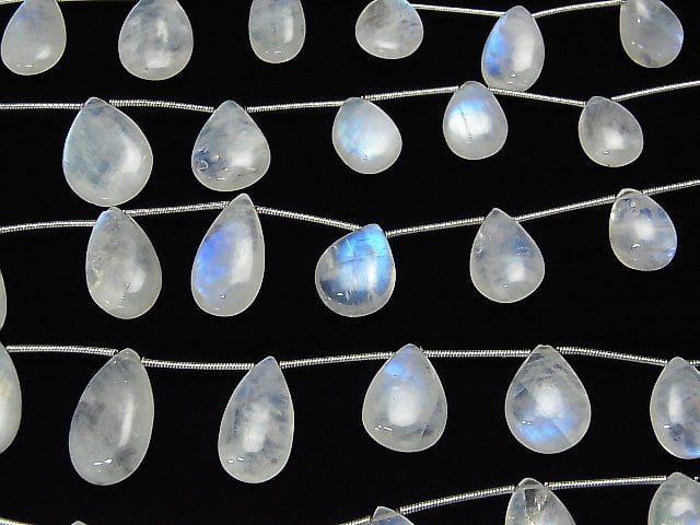 [Video] High Quality Rainbow Moonstone AA++ Pear shape (Smooth) Size Gradation 1strand beads (aprx.7inch / 17cm)