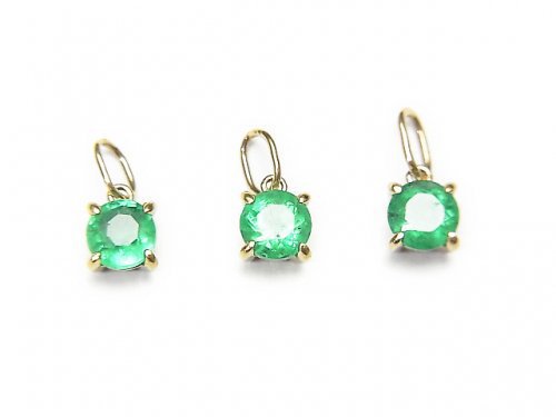 [Japan]High Quality Emerald AAA Round Faceted 4x4x3mm Pendant [K10 Yellow Gold] 1pc