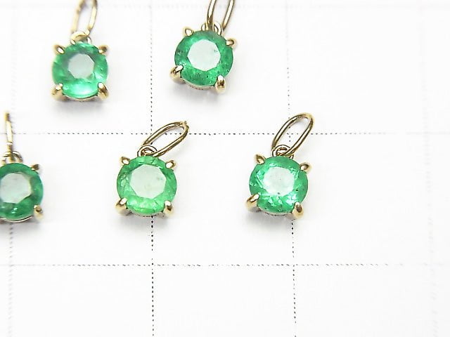 [Japan]High Quality Emerald AAA Round Faceted 4x4x3mm Pendant [K10 Yellow Gold] 1pc