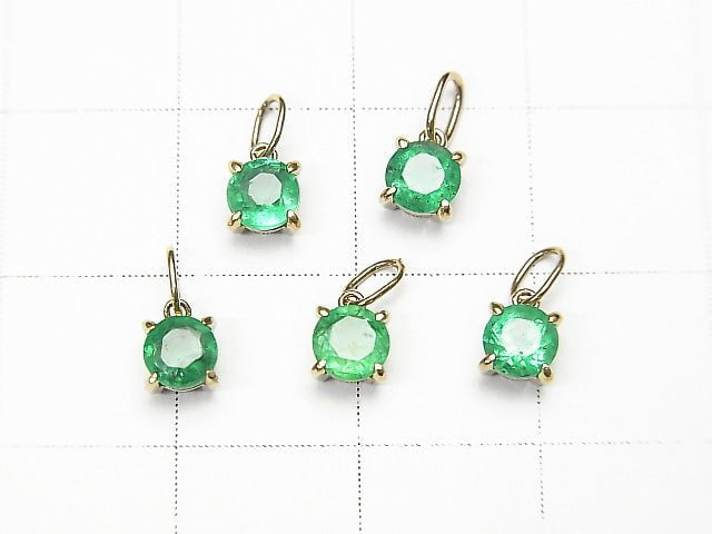 [Japan]High Quality Emerald AAA Round Faceted 4x4x3mm Pendant [K10 Yellow Gold] 1pc