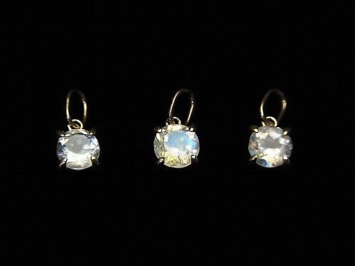 高品質彩虹月光石 AAA 圓形刻面 4x4x3mm 吊墜 [K10 黃金] 1 件 [日本]