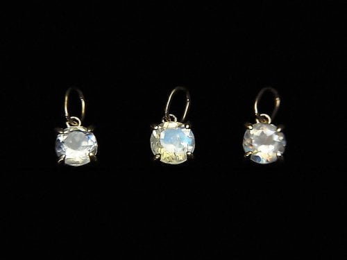 [Video][Japan]High Quality Rainbow Moonstone AAA Round Faceted 4x4x3mm Pendant [K10 Yellow Gold] 1pc