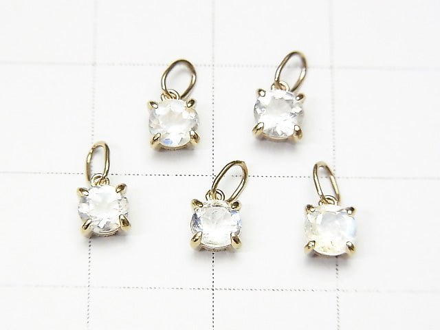 [Video][Japan]High Quality Rainbow Moonstone AAA Round Faceted 4x4x3mm Pendant [K10 Yellow Gold] 1pc