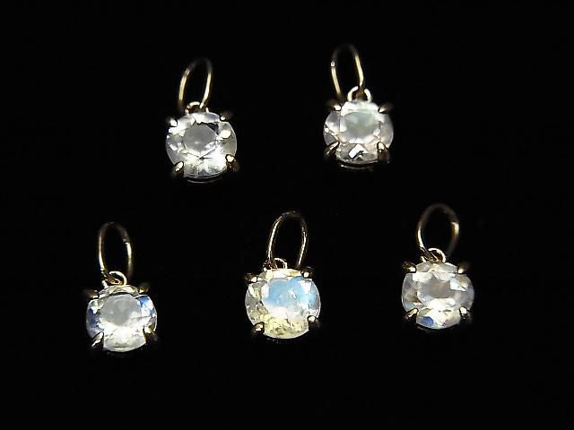 高品質彩虹月光石 AAA 圓形刻面 4x4x3mm 吊墜 [K10 黃金] 1 件 [日本]