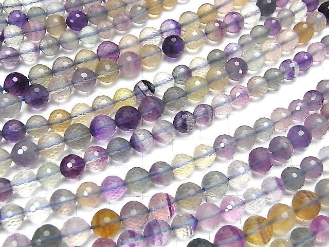 [Video] High Quality! Multicolor Fluorite AA++ 128Faceted Round 7-8mm 1strand beads (aprx.15inch/36cm)