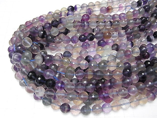 High Quality! Multicolor Fluorite AA++ 128Faceted Round 9-10mm 1strand beads (aprx.15inch/36cm)