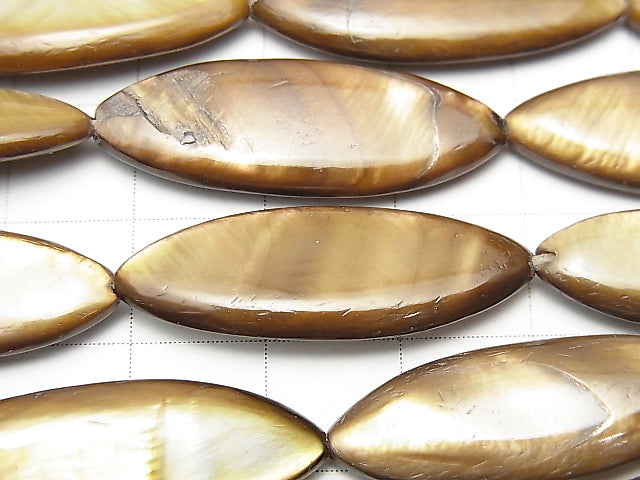 [Video] Brown Gold Color Shell Marquise 30x10x4mm 1strand beads (aprx.13inch / 32cm)
