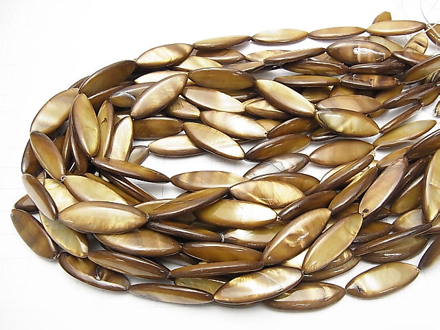 [Video] Brown Gold Color Shell Marquise 30x10x4mm 1strand beads (aprx.13inch / 32cm)