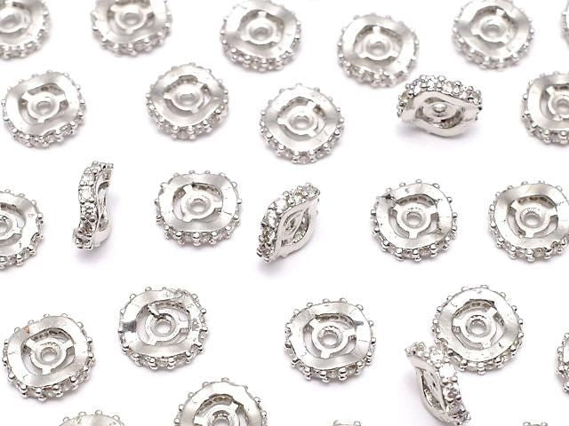 Metal Rondelle 6x6x2mm Silver (with CZ) 3pcs