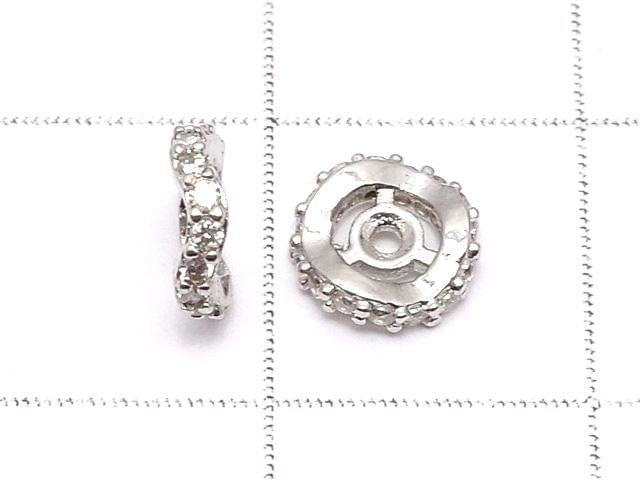 Metal Rondelle 6x6x2mm Silver (with CZ) 3pcs