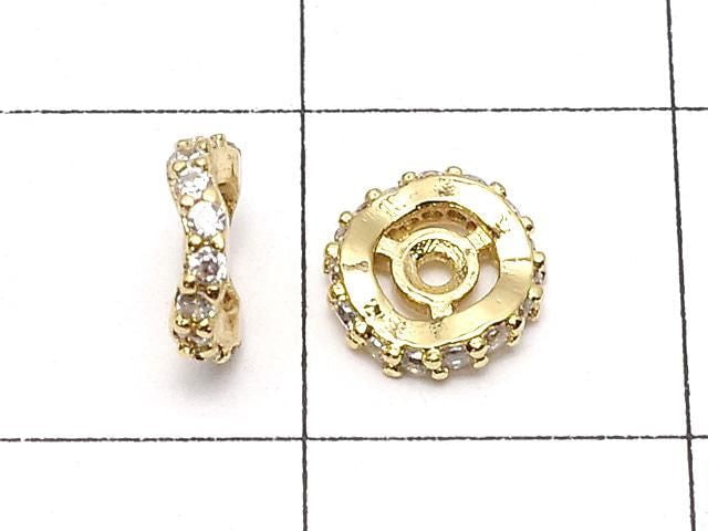 Metal Rondelle 6x6x2mm Gold (with CZ) 3pcs