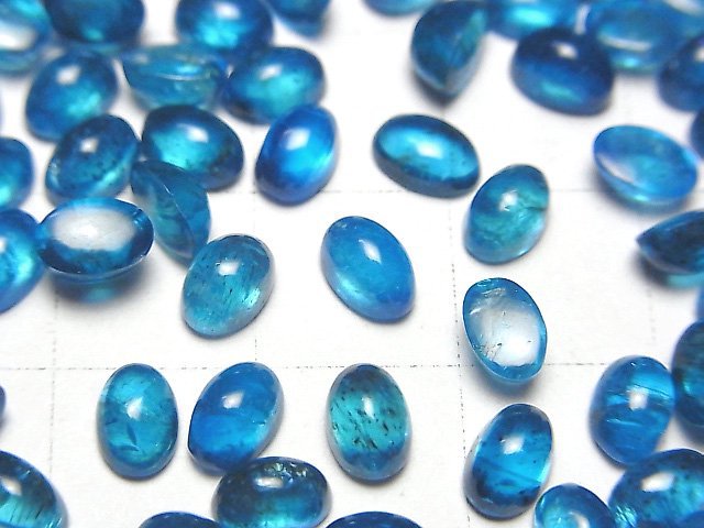 [Video] High Quality Neon Blue Apatite AA++ Oval Cabochon 6x4mm 3pcs