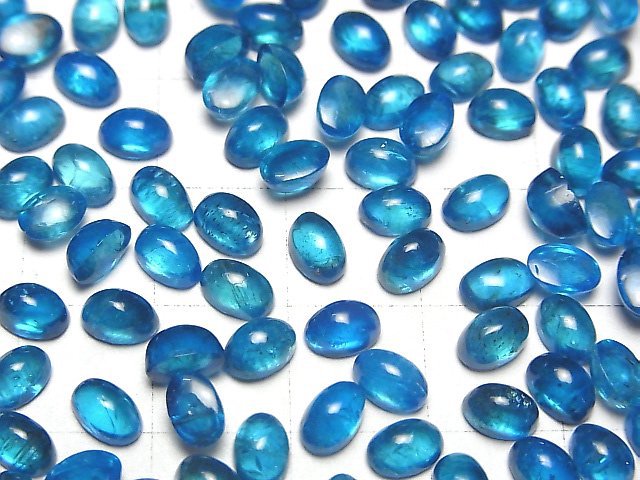 [Video] High Quality Neon Blue Apatite AA++ Oval Cabochon 6x4mm 3pcs