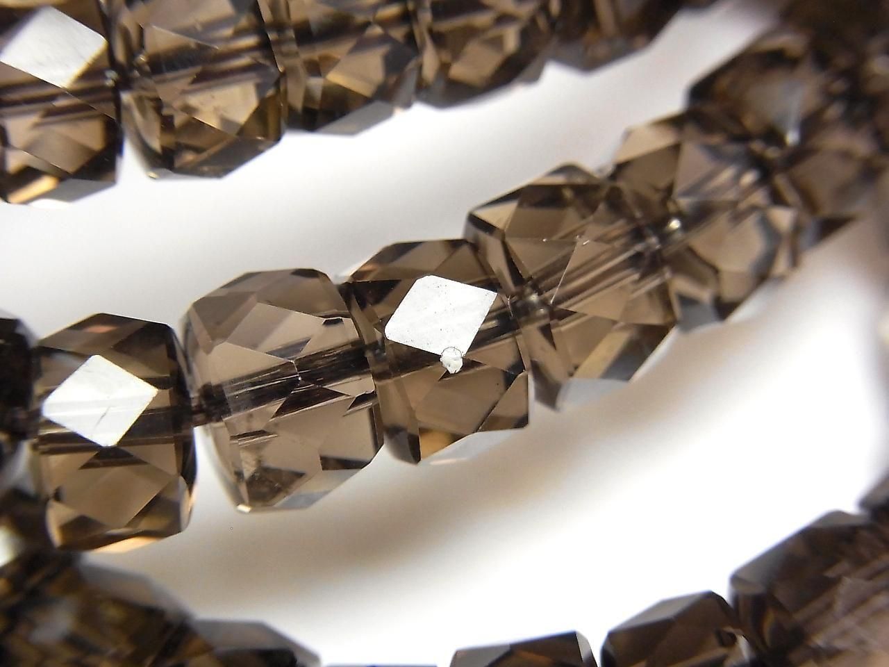 高品質！煙燻石英 AAA 刻面紐扣圓珠 8x8x5mm 手鍊