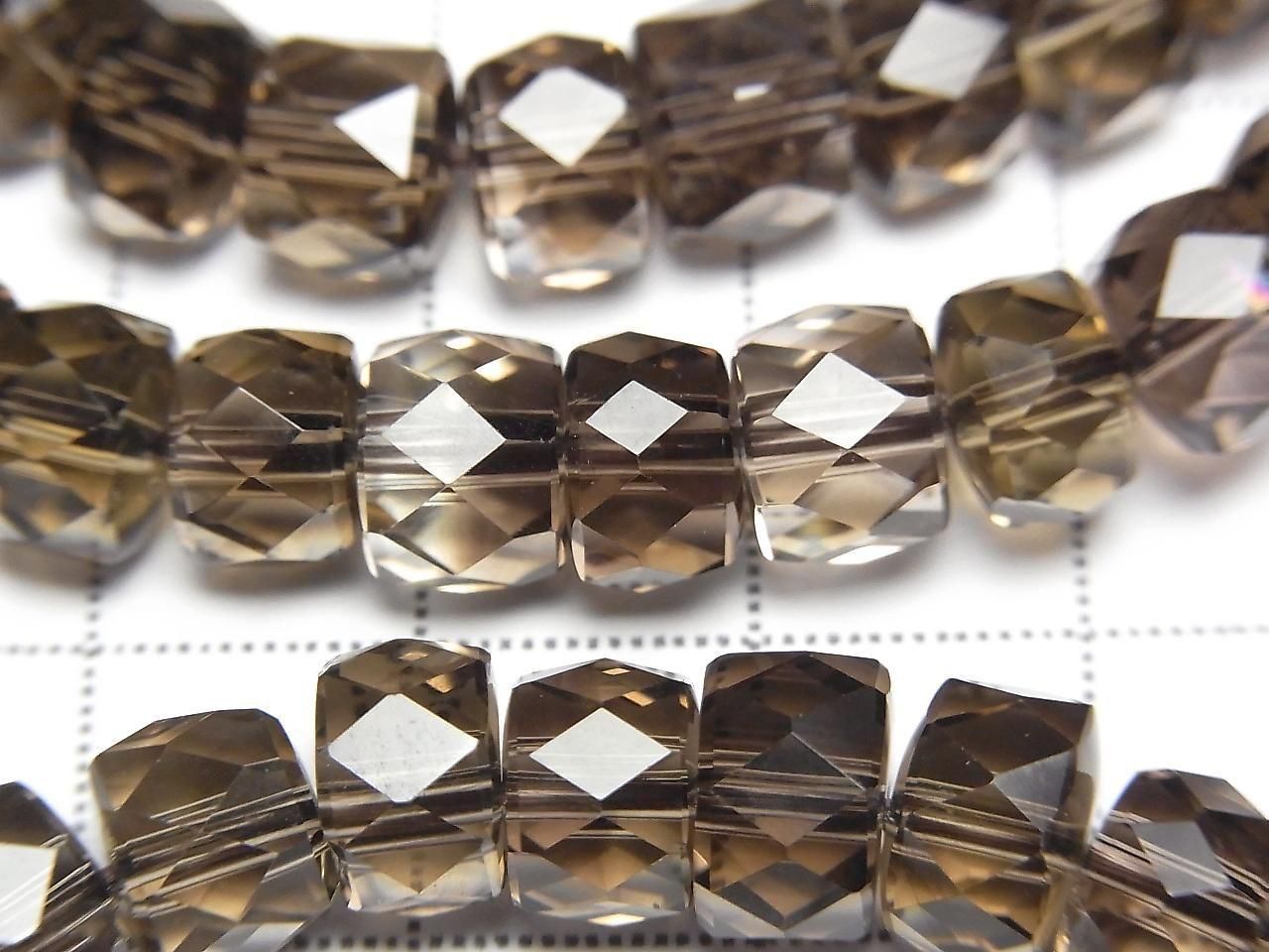 高品質！煙燻石英 AAA 刻面紐扣圓珠 8x8x5mm 手鍊