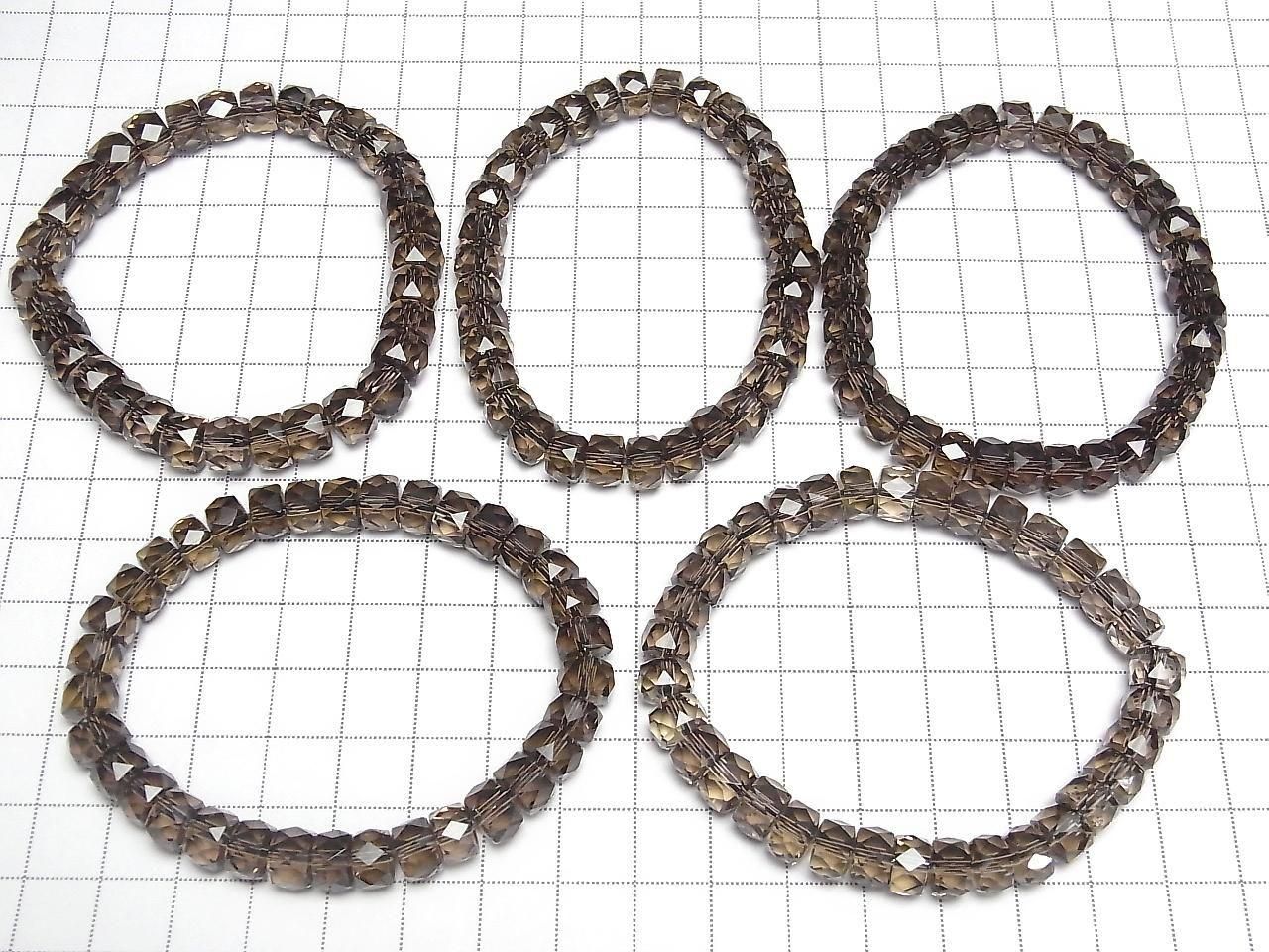 Haute qualité ! Bracelet en quartz fumé AAA facetté, forme bouton, rondelle, 8x8x5mm