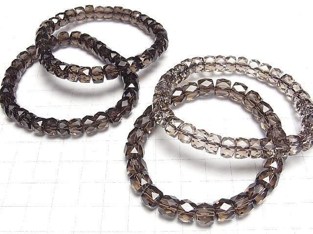 [Video]High Quality! Smoky Quartz AAA Faceted Button Roundel 8x8x5mm Bracelet