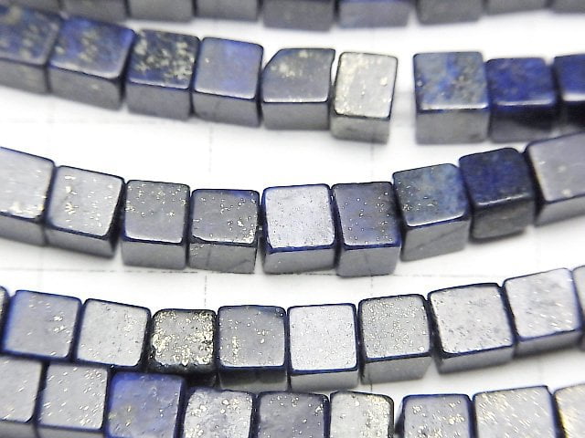 [Video]Lapislazuli AA++ Cube 4x4x4mm 1strand beads (aprx.15inch/37cm)