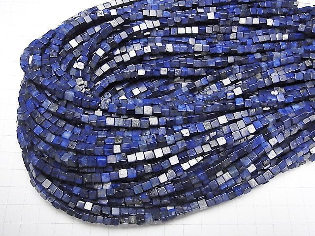 [Video]Lapislazuli AA++ Cube 4x4x4mm 1strand beads (aprx.15inch/37cm)