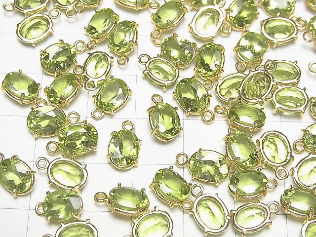 [Video]High Quality Peridot AAA Bezel Setting Oval Faceted 8x6mm 18KGP 1pc