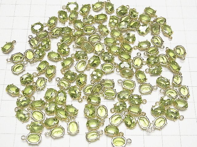 [Video]High Quality Peridot AAA Bezel Setting Oval Faceted 8x6mm 18KGP 1pc