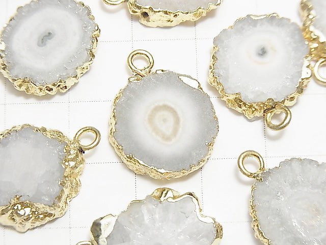 [Video] Indian Solar Quartz (Staractite) Slice Nugget [One Side] [S-M Size] Gold Color 2pcs