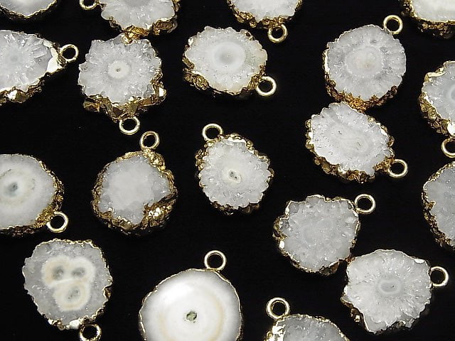 [Video] Indian Solar Quartz (Staractite) Slice Nugget [One Side] [S-M Size] Gold Color 2pcs