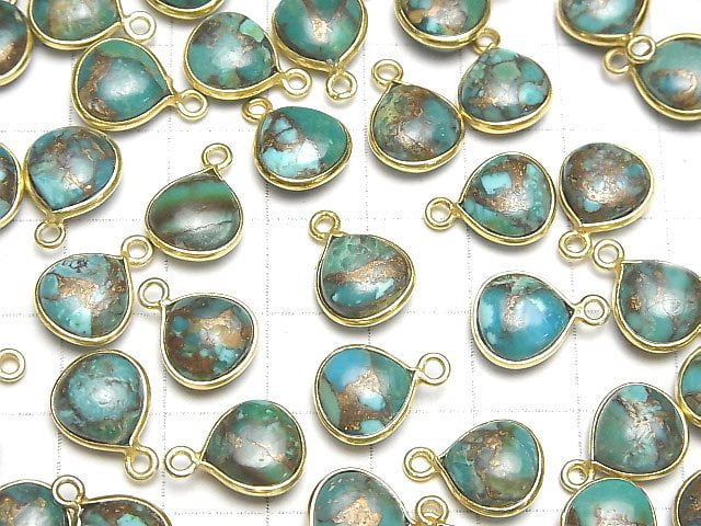 [Video] Blue Copper Turquoise AAA Bezel Setting Chestnut 10x10mm 18KGP 2pcs