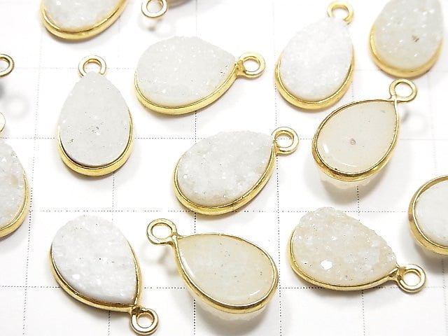 [Video]Druzy Agate Bezel Setting Pear shape 13x9mm 18KGP 2pcs