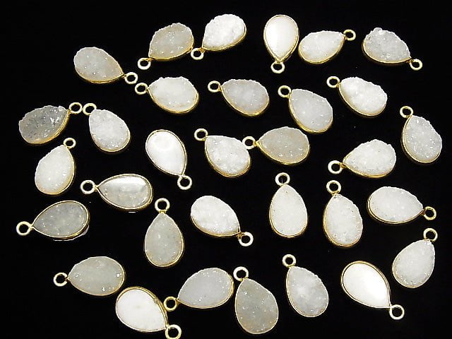 [Video]Druzy Agate Bezel Setting Pear shape 13x9mm 18KGP 2pcs