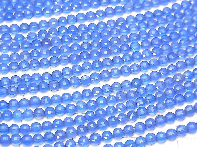 [Video]High Quality! Blue Agate AAA Faceted Coin 4x4x2mm 1strand beads (aprx.15inch/36cm)