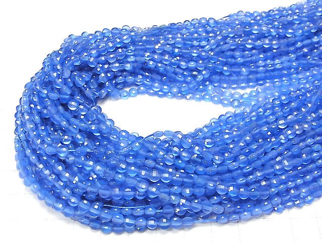 [Video]High Quality! Blue Agate AAA Faceted Coin 4x4x2mm 1strand beads (aprx.15inch/36cm)