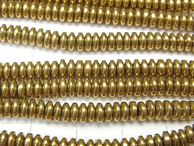 [Video] Hematite Rondelle 4x4x1mm Gold Coating 1strand beads (aprx.15inch / 38cm)